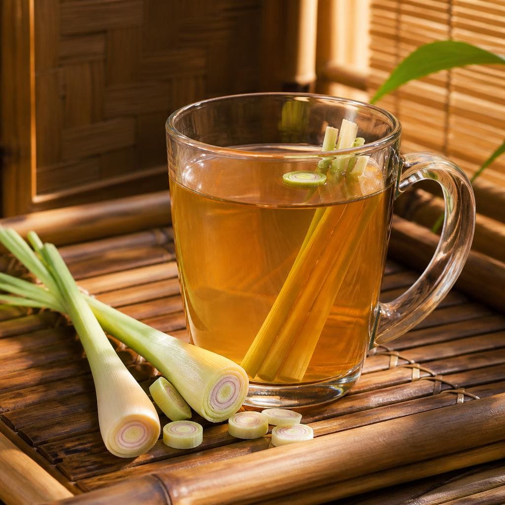 Teh Sereh Es Teler 77 dengan aroma sereh yang hangat